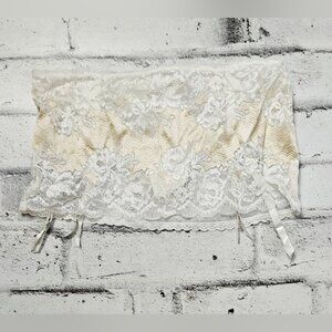 VICTORIA'S SECRET IVORY LACE UP RIBBON MESH V STRING GARTER BELT SKIRT